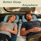 Cooling Camping Pillow, Memory Foam Travel Pillow with Adjustable Buckle Strap & Storage Bag, Compact Small Pillow for Airplane, Car Lumbar, Office, Washable Cooling Cover, Glacier Blue