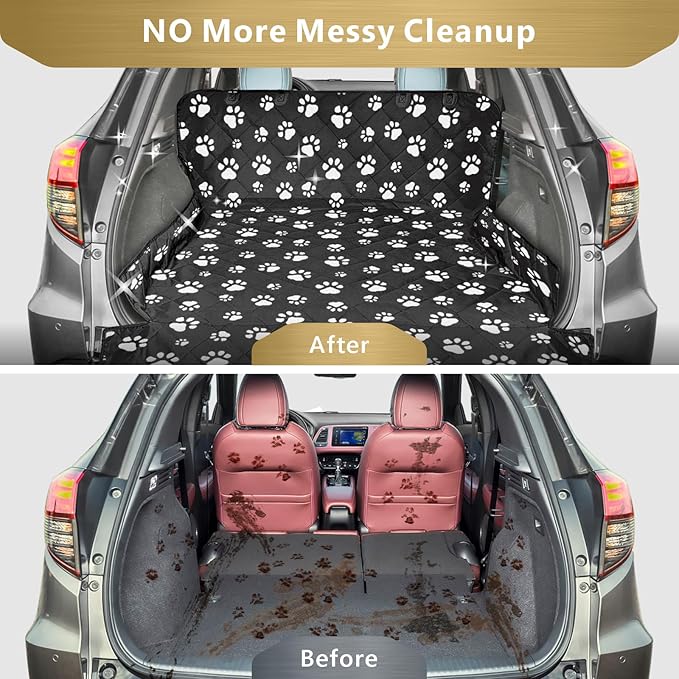 F-color SUV Cargo Liner for Dogs - Waterproof Pet Cargo Liner with Side Flaps, Comfort Dog Cargo Cover with Bumper Flap, Scratchproof Non-Slip Large for Full-Size SUVs Vans, 55 x 93 Inch, Paw