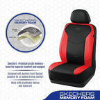 Skechers Memory Foam Seat Covers,Leather Car Seat Covers, Ultimate Comfort & Support Front Seat Covers Airbag Compatible, Automotive Universal Fit Most for SUVs, Vans, Sedans, Cars, Trucks,Red