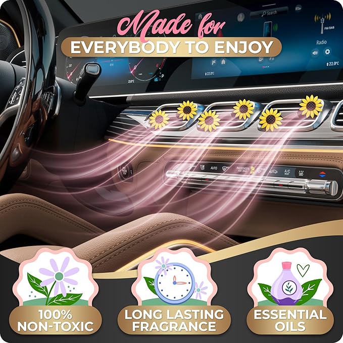 6 Pieces Sunflower Air Vent Clip Car Air Freshener Sunflower Car Accessories Cute Car Air Freshener Sunflowers Gift Decorations Girasoles Car Clip Interior Air Vent Decorations