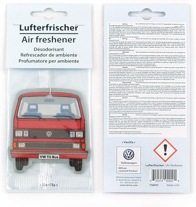 BRISA VW Collection - Volkswagen Scented Car Air Freshener Fragrance Deodorizer for Car/Auto or Home with Volkswagen Vanagon Bus T3 Camper Van FrontDesign (Vanilla/Red/2-pc Set)