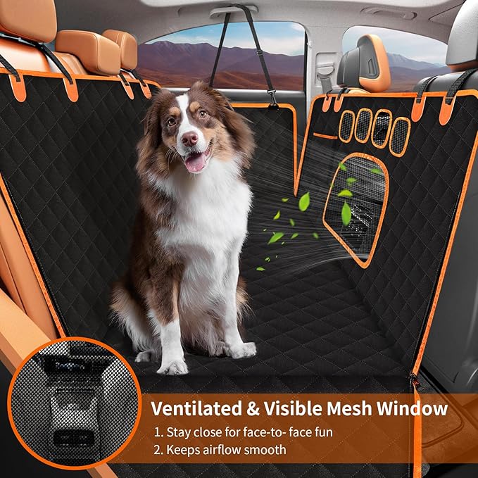 Dog Hammock for Car with Mesh Window - Tesla Model 3, SUV, Sedan, Waterproof Heavy Durable Hammock, Scratch Proof Nonslip with Seatbelt and Side Flaps, Dog Car Seat Cover for Pets