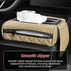 5 in 1 Car Center Console Cover, Armrest Pad with 2 Storage Pockets, Cup Holder, Tissue Box Slot, Phone Holder, Universal Car Interior Organizer (Beige)