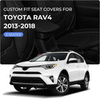 1:1 Custom Car Seat Covers Fit for Toyota RAV4 2013 2014 2015 2016 2017 2018 XLE LE Limited Adventure Full Set Faux Leather Seat Protectors with Armrest Covers and Steering Wheel Cover (5-Seat, Black)