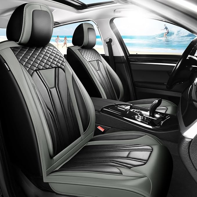 Fit Tucson Car Seat Covers Compatible with Hyundai Tucson 2010-2026, Premium Leather Breathable, Wear Resistant, Airbag Compatible, All-Weather Protection & Full Coverage, Full Set Gray&Black