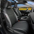 Lolcar Rav4 Seat Covers Custom Fit for Toyota Rav4 (for Hybrid) 2019-2025 LE,XLE,XLE Premium,Limited,Woodland Edition, Leather Truck Seat Cover Full Set for SUV,Faux Leather (Black Gray Grid)