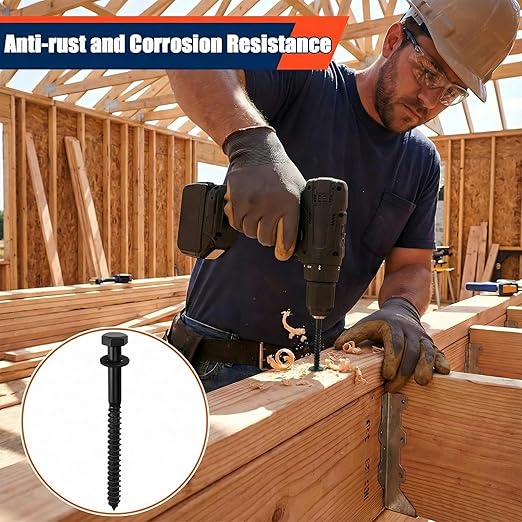 Tandefio 50 Pack 1/2''x 6'' Ceramic Black Lag Screw Kit with Washers Hex Lag Bolts Wood Screws Heavy Duty Ruspert Coating Hot Dip Galvanized Double Layer for Wood Decks Fences