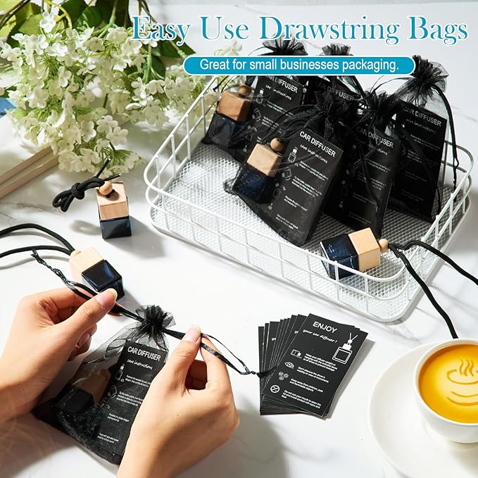 Boao 15 Sets Hanging Car Air Freshener Diffuser Bottles Empty Bulk with Car Diffuser Instruction Cards Organza Bags Glass Refillable Essential Oil Fragrance Aromatherapy Pendant (Square)