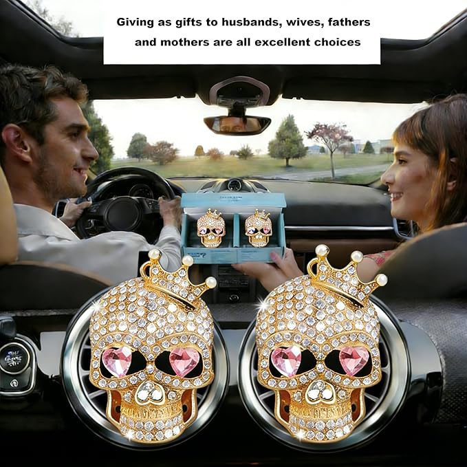 Gothic Skull Car Air Freshener Vent Clips with 2 Pads, Halloween Scented Car Accessories for Men Women, Automotive Interior Decor and Cool Car Fresheners for Men， Spooky Gift Idea-A3
