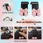 7Pcs Cute Pink Bow Car Air Freshener Vent Clips and Headrest Hooks Set for Women, Charm Car Interior Accessories for Truck Suv Dashboard Diffuse Home Office Vent Decoartion，Girly Gifts for Her