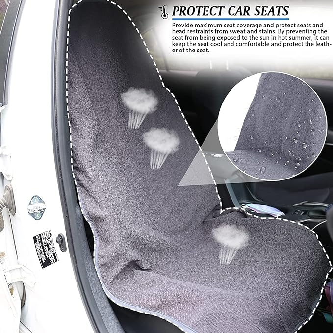 Waterproof Sweating Car Seat Cover for Post Gym Workout, Running, Swimming, Beach and Hiking, Universal Fit Non-Slip Bucket Seat Protector for Cars SUV Trucks, Machine Washable (2pcs Grey)