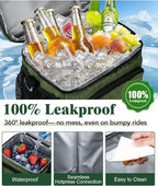 Insulated Lunch Bag for Men & Women, 9L Leakproof Lunch Box Soft Cooler Tote with 5 Pockets, 600D Oxford, EVA Lining, Adjustable Strap for Work, Picnic, Beach&Travel-Green