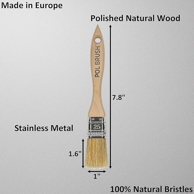 Set of 2 1 Inch Flat Paint Brushes - High European Quality - Natural Bristles - for Home, Wood, Walls, Art, Trim & Furniture - for Acrylic, Oil, Stain, Chalk & Latex Paints