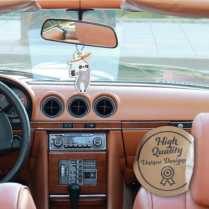 Cute Coffee Sloth Car Air Freshener Scented With Premium Oils By Fresh Fresheners (4 Pack)
