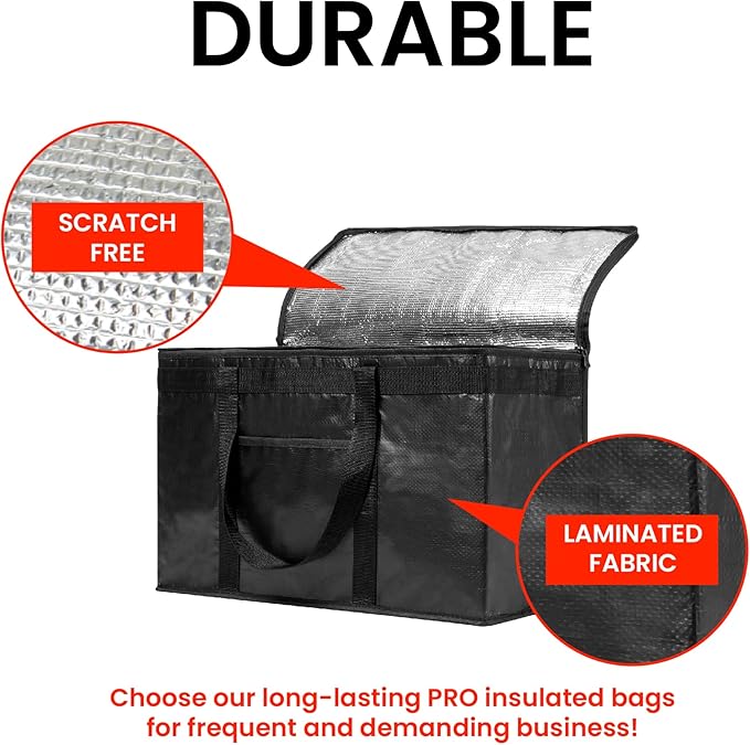 NZ home Insulated Bags for Food Delivery (2XL PRO) Grocery Shopping Cooler Bag, Pizza Delivery, Hot & Cold Catering Tote, Reusable, Foldable & Heavy Duty (Gray)