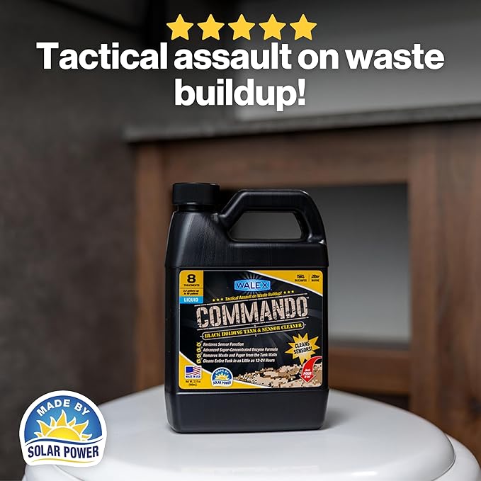 Walex Commando Liquid Black Holding Tank and Sensor Cleaner for RV, Camper & Marine - Rapid Breakdown of Waste & Toilet Paper, Cleans Entire Tank within 12-24 Hours, Restores Sensor Function, 32oz