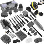 Car Detailing Kit, Car Detailing Brush Set, Car Cleaning Kit, Auto Detailing Tools for Interior Exterior Wheels, Professional Car Wash Accessories with Windshield Cleaning Tool and Storage Box(Grey)