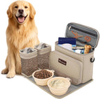 Modoker Dog Travel Bag Organizer for Supplies with 2 Food Containers, 2 Collapsible Bowls & Feeding Mat, Airline Approved Dog Travel Accessories Duffel Bag for Weekend Trips, Camping & Beach, Beige