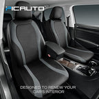 PIC AUTO Leather Car Seat Covers, Premium Automotive Waterproof Two Front Bucket Seat Protectors, Black and Gray PVC Patchwork, Fits Cars, Trucks, Vans, SUVs, Airbag Compatible