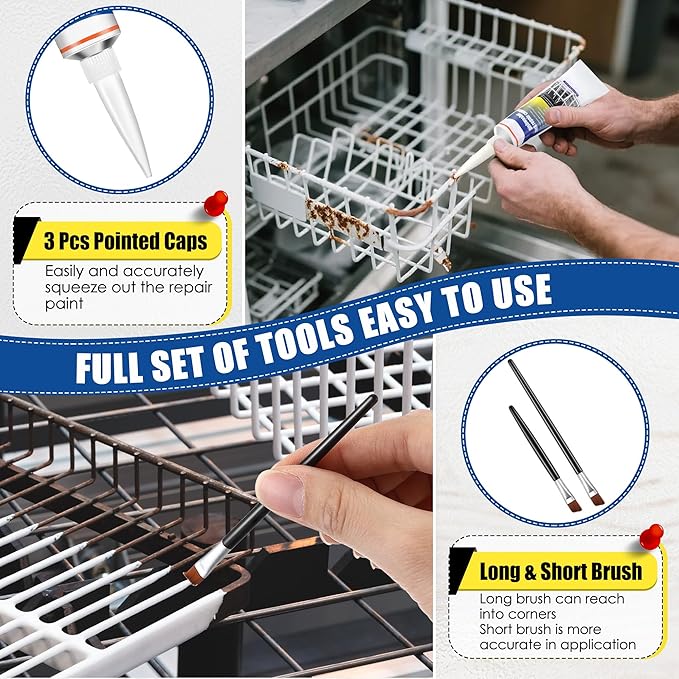 1.7oz Dishwasher Rack Repair Coating, White Dishwasher Vinyl Rack Rust Touch Up Paint Kit, Insulation and Waterproof, High and Low Temperature Resistant