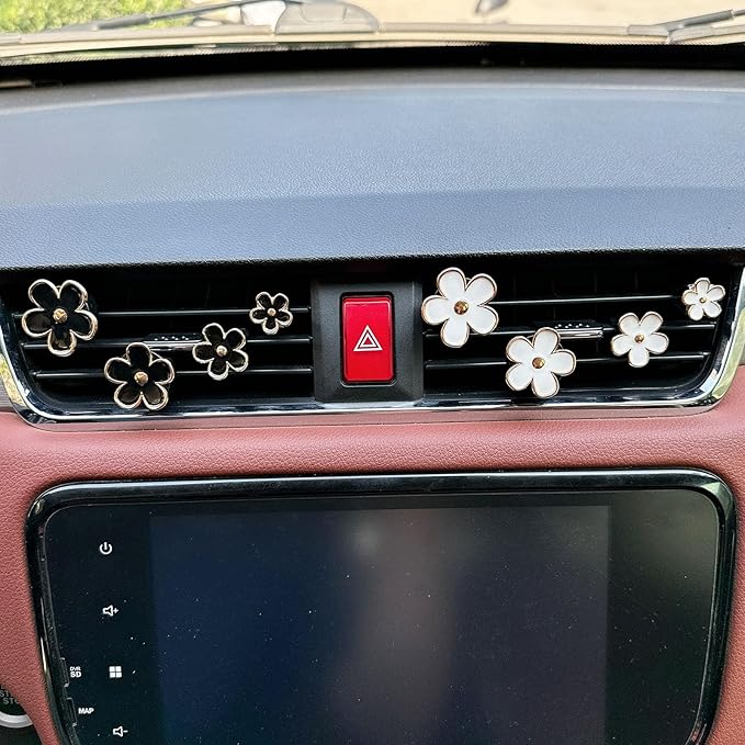 8pcs Cute Five-Petal Flower Car Air Vent Fragrance Clip Daisy Car Air Freshener Air Conditioning Outlet Clip Car Inter Decor (black white, Ocean)