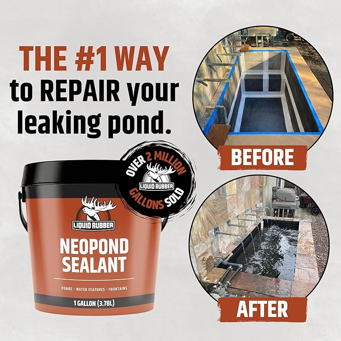 Liquid Rubber NeoPond Waterproof Pond Sealant - Fish and Plant Safe Waterproofing Membrane Sealer for Ponds and Water Features, Black, 5 Gallon