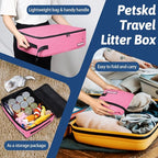 Petskd Portable Cat Travel Litter Box with Lid and 10 pcs Disposable Liner Bags, Leak-Proof and Collapsible, Cat Travel Essentials for Car, Hotel, Airplane and Other Outdoor Use(Pink)