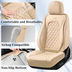 Coverado Full Set Leather Car Seat Covers, Waterproof Faux Leather Seat Covers, Beige Car Seat Protectors, 5 Seats, Universal Fit for Most Cars & SUVs-Beige