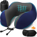 Travel Pillow, Travel Pillows for Sleeping Airplane, Neck Pillow Airplane, Memory Foam Neck Pillow Set with Eye Mask, Earplugs and Storage Bag -Blue