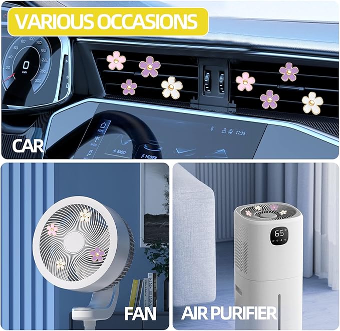 NBTEPEM 6 PCS Daisy Flower Air Vent Clip Car Decoration Accessories Air Conditioning Outlet Clip Car Air Freshener Clip Charm Car Interior Decor(3 cm, 3.3 cm, White, Pink, Purple)