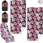 2 Pack Car Seat Towel Covers with Storage Bag 63 x 32 Inch Athletic Running Towel Seat Sweat Washable Non Slip Cover Gift for Car Outdoor Sport Activities (Summer Flower Hibiscus)