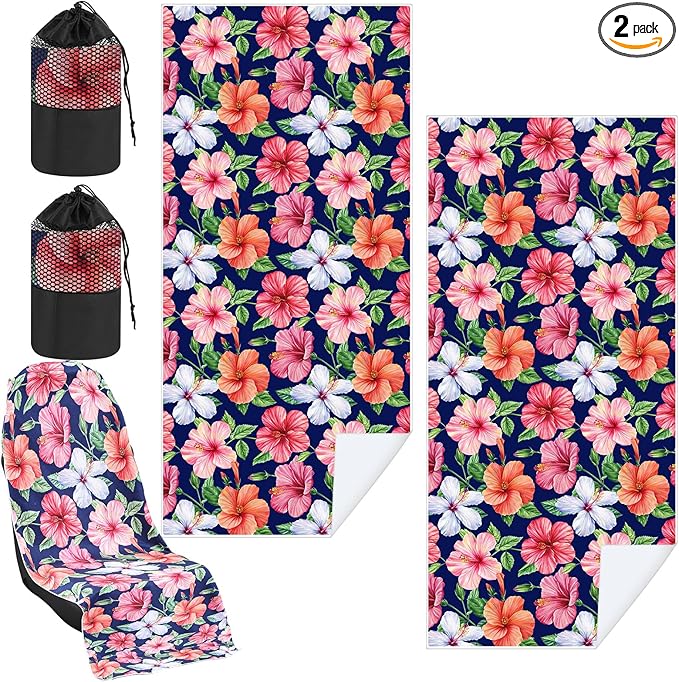 2 Pack Car Seat Towel Covers with Storage Bag 63 x 32 Inch Athletic Running Towel Seat Sweat Washable Non Slip Cover Gift for Car Outdoor Sport Activities (Summer Flower Hibiscus)