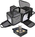BAGLHER Expandable Cat Carrier with Travel Litter Box, Pet Travel 5 Sides Open Doors 3 Sides, Leak-Proof and Collapsible, for Car, Airplane Trip, Black