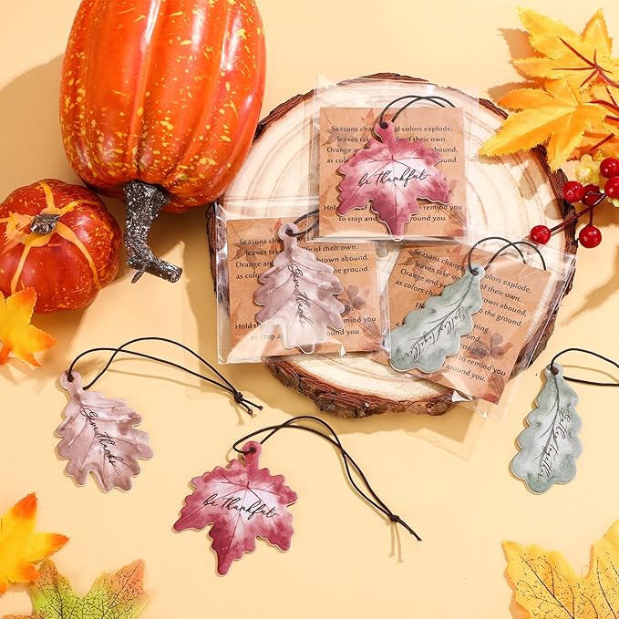 54 Sets Leaves Car Air Fresheners Bulk Maple Leaf Hanging Ornament Scented with Essential Oils Christmas Tree Decor for Men Women Coworkers Team Staff Office Car Party Supplies