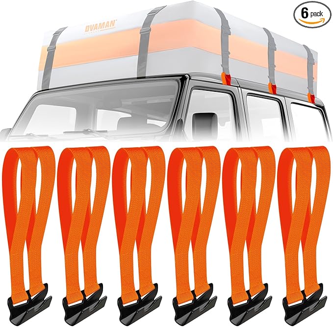 6 Rooftop Cargo Tie Down Hook Straps - Secure Any Car Roof Bag, Roof Rack Cargo Carrier, or Car Top Carrier, Durable and Solid, No Roof Rack Required, Compatible with Most Cars - Registered Patent