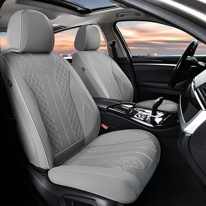 FLORICH Car Seat Covers Full Set Leather Seat Cover for Cars Full Coverage Seat Cover Waterproof Universal Seat Cover for Cars Seats Protector Cushion Universal Fit for Most Cars SUV Trucks, Gray