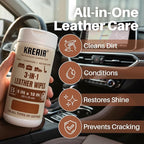 3in1 Leather Cleaning Wipes 110 Count, Clean, Condition & Restore Shine, XL 8"x10" Extra-Large Wipes for Car Seats, Shoes, Furniture & Bags, For All Types of Leather, Non-Linting, Easy-Pull Lid