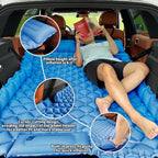 Inflatable Car Air Mattress, SUV Air Mattress for Travel Camping, Ultralight Camping Bed with Pillow and Built-in Foot Pump, Portable Sleeping Pad for SUV -Blue