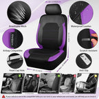 CAR PASS Leather Seat Covers, Breathable Universal Car Seat Cover Full Set for Cute Women Girly,Super 5mm Composite Sponge Inside,Airbag Compatible fits Most Auto,SUVs,Trucks,Vans(Black&Purple)