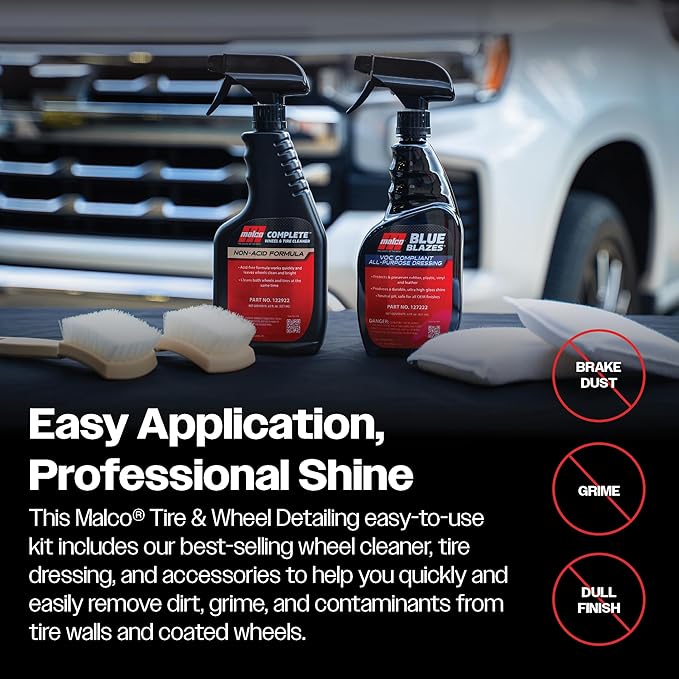 Malco Complete Wheel & Tire Cleaner – Fast Acting, Non-Acid Formula/Removes Dust, Grease, Oil, and Dirt from Entire Wheel / 16 oz. (122916)
