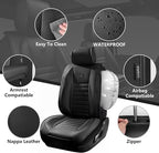 CAR PASS Nappa Leather Car Seat Covers Front Seats, Luxury Seat Protector for Cars, Waterproof Anti-Slip Seat Cushion Airbag Compatible Universal for Sedan SUV Pick-up Truck Automotive Vehicle, Black