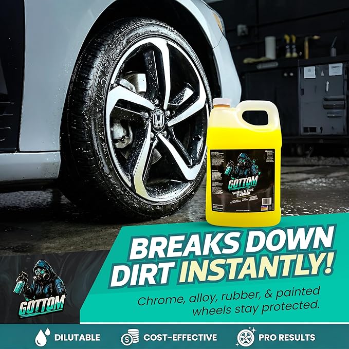 Gottom Wheel & Tire Cleaner - 128 oz – Professional Concentrated Rim & Tire Spray, Fast Acting Brake Dust Remover, Safe for All Surfaces, Brake Dust Cleaner, Grime Remover
