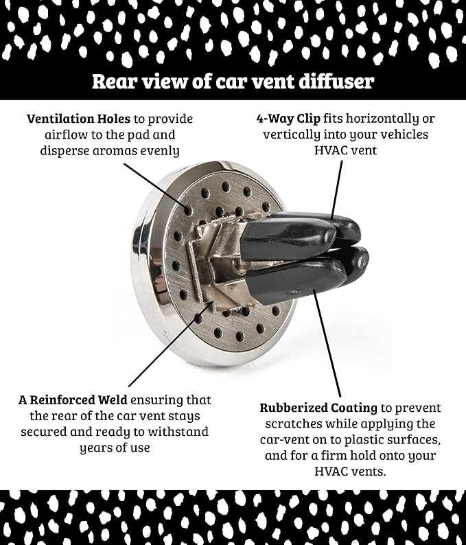 Wild Essentials Black Chrome Spider Essential Oil Car Vent Diffuser Kit, Lavender, Lemongrass, Peppermint, Orange Oils, Stainless Steel Locket, 8 Refill Pads, Customizable Color Changing Air Freshener