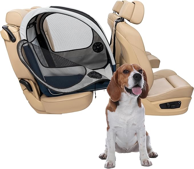 PetSafe Happy Ride Collapsible Travel Crate - Safe Travel Containment with Heavy Duty Aluminum Frame, Mesh Windows, Convenient Storage Pockets & Secure Seat Belt Access - Road Trip Crate