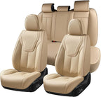 FLORICH Automotive Seat Covers, Beige Car Seat Cover Full Set, Luxury Faux Nappa Leather Automotive Seat Protectors, Car Seat Cushions Universal Fit for Most Sedans SUVs Trucks - Beige
