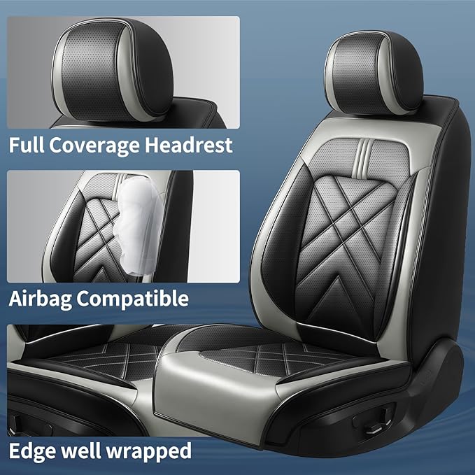 CX-70 Car Seat Covers Fit for Mazda CX-70 2025-2026, Full Coverage Premium Leather Waterproof Breathable Seat Covers, Automotive Seat Protectors, Airbag Compatible(2 Front Seats, Black Gray)