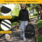 PAWZIDEA Portable Small Dog Crate for Car Travel up 33lbs, Enclosed Dog Car Seat Soft-Sided, Escape-Proof Reversible No-Zip Canopy, Foldable Pet Carrier Seatbelt for Small Medium Puppies & Cats Kennel