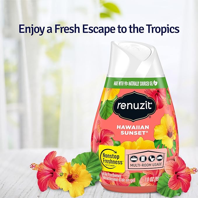 Renuzit Adjustable Solid Gel Air Freshener Cones, Hawaiian Sunset, Nonstop Freshness, 7 Oz, 12 Count