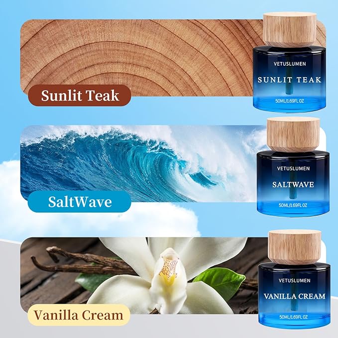 Car Air Freshener, 50ml Large Capacity Air Freshener Diffuser Set, 3-Scent Natural Essential Oil Fragrance, Premium Auto Perfume Accessories