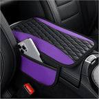 Patchwork Leather Center Console Covers for Cars,Upgraded Arm Rest Cover for Car with Side Storage Pocket for Car Seat Organizer,Middle Console Cover Stylish Car Decoration (Purple)